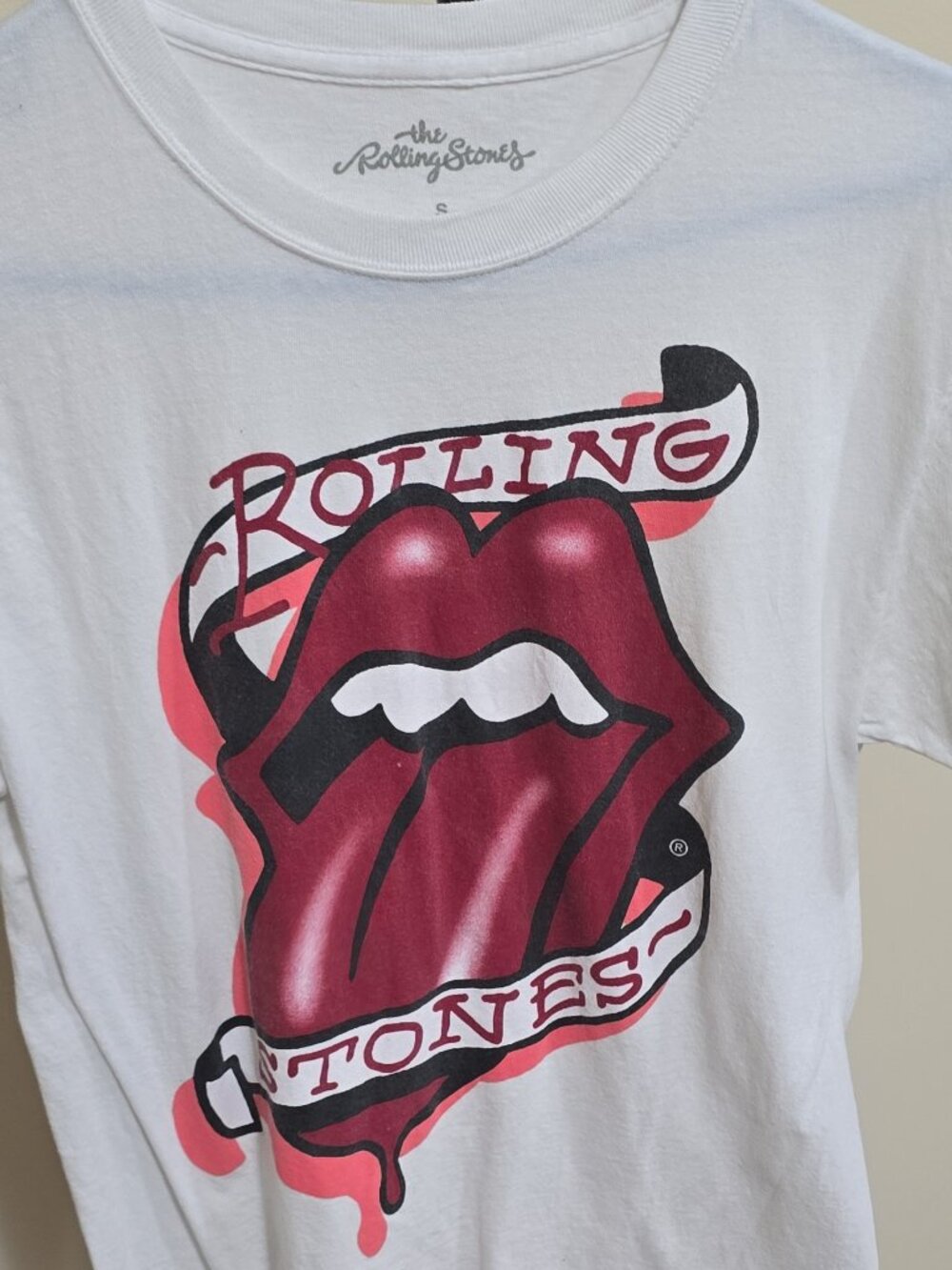 The Rolling Stones Tongue & Banner Logo White Graphic T-Shirt